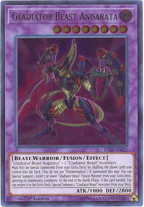 Yu-Gi-Oh Card - BLLR-EN022 - GLADIATOR BEAST ANDABATA (ultra rare holo): BBToyStore.com - Toys, Plush, Trading Cards, Action Figures & Games online retail store shop sale Yu-Gi-Oh Card - BLLR-EN022 - GLADIATOR BEAST ANDABATA (ultra rare holo): BBToyStore.com - Toys, Plush, Trading Cards, Action Figures & Games online retail store shop sale