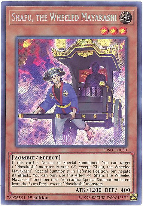 yugioh mayakashi cards Oboro-Guruma, the Wheeled Mayakashi [HISU-EN032] Secret Rare main image 1