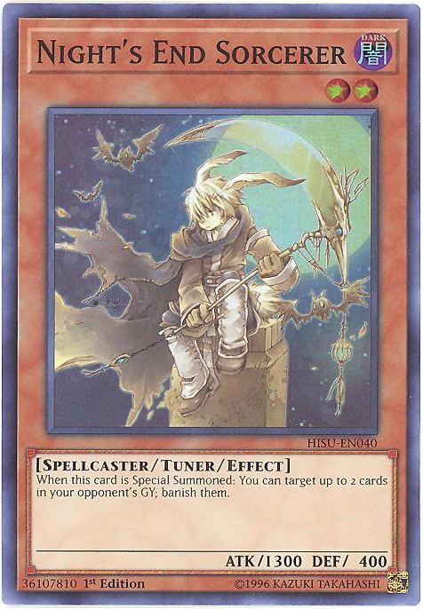 Yu-Gi-Oh Card - HISU-EN040 - NIGHT'S END SORCERER (super rare holo):  BBToyStore.com - Toys, Plush, Trading Cards, Action Figures & Games online  retail store shop sale