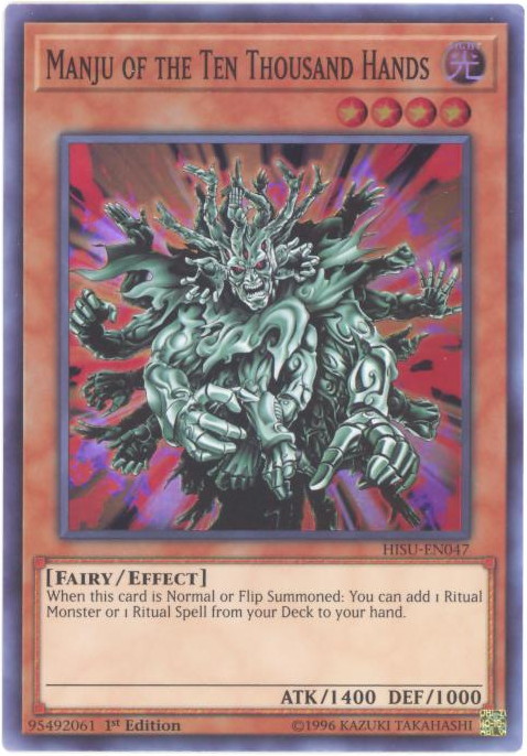 Yu-Gi-Oh Card - HISU-EN047 - MANJU OF THE TEN THOUSAND HANDS (super rare  holo): BBToyStore.com - Toys, Plush, Trading Cards, Action Figures & Games  online retail store shop sale