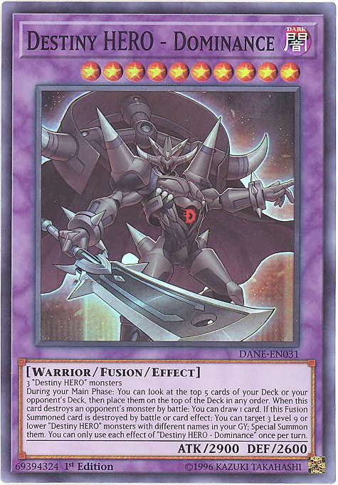 Yu-Gi-Oh Card - DANE-EN031 - DESTINY HERO - DOMINANCE (super rare holo):  BBToyStore.com - Toys, Plush, Trading Cards, Action Figures & Games online  retail store shop sale