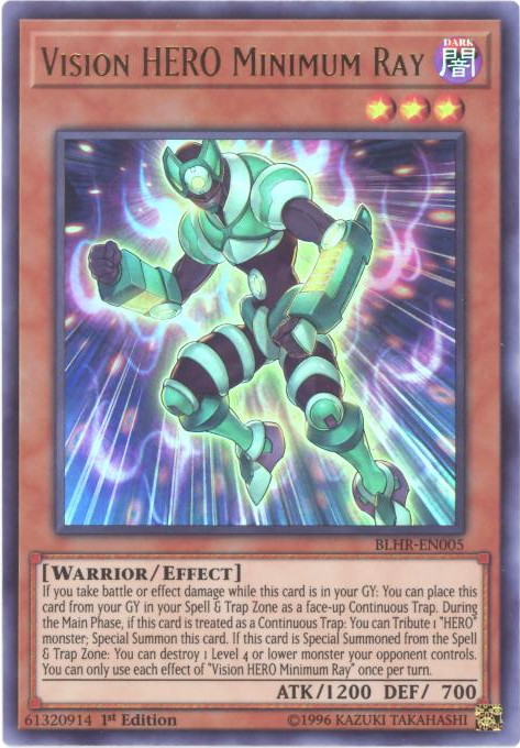 BLHR-EN005 Vision HERO Minimum Ray Ultra Rare 1st Edition Mint YuGiOh Card BLHR-EN005 Vision HERO Minimum Ray Ultra Rare 1st Edition Mint YuGiOh Card