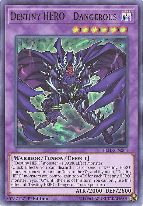 yugioh new destiny hero cards BLHR-EN063 - - Dangerous - Ultra Rare You can place 1 of your Destiny HERO monsters that is banished Yu-Gi-Oh! - Destiny Hero -