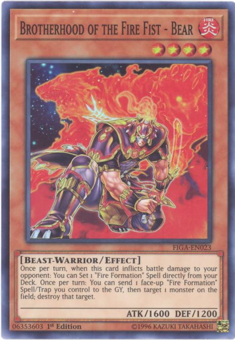 Yu-Gi-Oh Card - FIGA-EN023 - BROTHERHOOD OF THE FIRE FIST - BEAR (super  rare holo): BBToyStore.com - Toys, Plush, Trading Cards, Action Figures &  Games online retail store shop sale