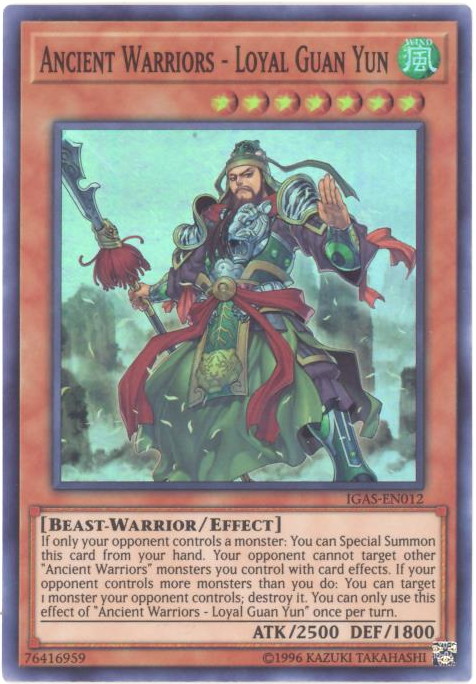 IGAS-EN012 Ancient Warriors - Loyal Guan Yun Super Rare 1st Edition Mint YuGiOh Card IGAS-EN012 Ancient Warriors - Loyal Guan Yun Super Rare 1st Edition Mint YuGiOh Card