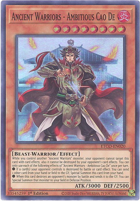 ETCO-EN020 Ancient Warriors - Ambitious Cao de Super Rare 1st Edition Mint YuGiOh Card ETCO-EN020 Ancient Warriors - Ambitious Cao de Super Rare 1st Edition Mint YuGiOh Card