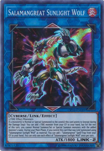 Yu-Gi-Oh Card - OP10-EN009 - SALAMANGREAT SUNLIGHT WOLF (super rare holo)