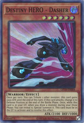 Yu-Gi-Oh Card - OP18-EN004 - DESTINY HERO - DASHER (super rare holo):  BBToyStore.com - Toys, Plush, Trading Cards, Action Figures & Games online  retail store shop sale