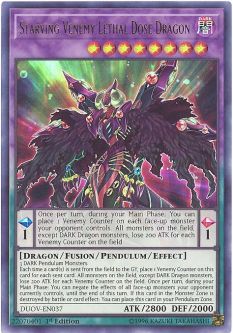 Yu-Gi-Oh Card - DUOV-EN037 - STARVING VENEMY LETHAL DOSE DRAGON (ultra rare holo)