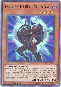 Yu-Gi-Oh Card - DUOV-EN069 - DESTINY HERO - CELESTIAL (ultra rare holo)