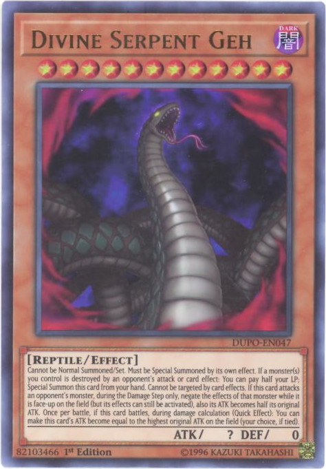 Yu-Gi-Oh Card - DUPO-EN047 - DIVINE SERPENT GEH (ultra rare holo):  BBToyStore.com - Toys, Plush, Trading Cards, Action Figures & Games online  retail store shop sale