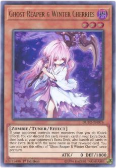 Yu-Gi-Oh Card - DUPO-EN076 - GHOST REAPER & WINTER CHERRIES (ultra rare holo)