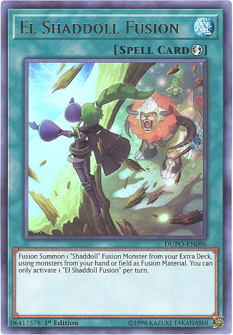 Yu-Gi-Oh Card - DUPO-EN096 - EL SHADDOLL FUSION (ultra rare holo):  BBToyStore.com - Toys, Plush, Trading Cards, Action Figures & Games online  retail store shop sale