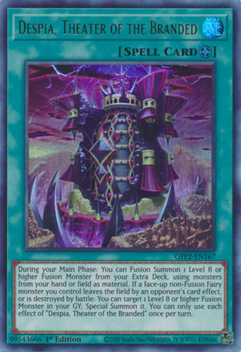 Yu-Gi-Oh Card - GFP2-EN167 - DESPIA, THEATER OF THE BRANDED (ultra rare  holo): BBToyStore.com - Toys, Plush, Trading Cards, Action Figures & Games  online retail store shop sale