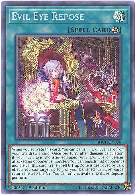 Yu-Gi-Oh Card - INCH-EN036 - EVIL EYE REPOSE (secret rare holo):  BBToyStore.com - Toys, Plush, Trading Cards, Action Figures & Games online  retail store shop sale