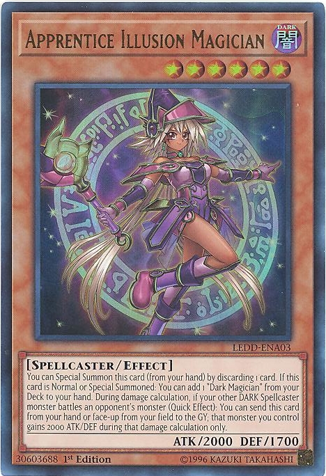 Yu-Gi-Oh Card - LEDD-ENA03 - APPRENTICE ILLUSION MAGICIAN (ultra rare holo)