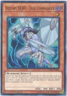 Yu-Gi-Oh Card - LEHD-ENA08 - DESTINY HERO - DISK COMMANDER (ultra rare holo)