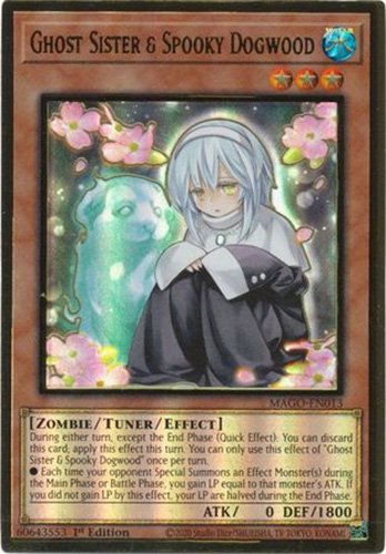 spooky yugioh cards MAGO-EN013-ALT Ghost Sister & Spooky Dogwood (Alternative Art) Premium Gold Rare 1st Edition Mint YuGiOh Card