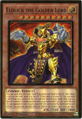 Yu-Gi-Oh Card - MAGO-EN024 - ELDLICH THE GOLDEN LORD (premium gold rare  holo): BBToyStore.com - Toys, Plush, Trading Cards, Action Figures & Games  online retail store shop sale