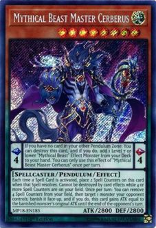 Yu-Gi-Oh Card - MP18-EN185 - MYTHICAL BEAST MASTER CERBERUS (secret rare holo)