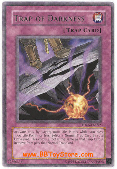 darkness yugioh card Yu-Gi-Oh Card - TDGS-EN092 - TRAP OF DARKNESS (rare): BBToyStore.com