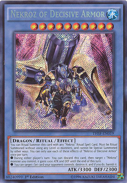 Yu-Gi-Oh Card - THSF-EN019 - NEKROZ OF DECISIVE ARMOR (secret rare holo): BBToyStore.com - Toys, Plush, Trading Cards, Action Figures & Games online retail store shop sale Yu-Gi-Oh Card - THSF-EN019 - NEKROZ OF DECISIVE ARMOR (secret rare holo): BBToyStore.com - Toys, Plush, Trading Cards, Action Figures & Games online retail store shop sale