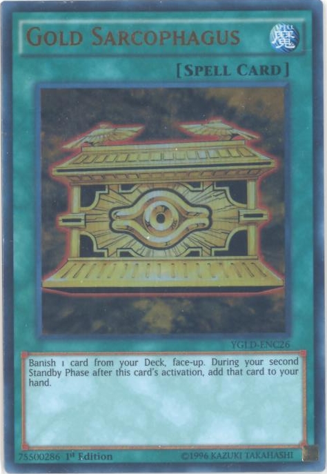 yugioh gold ultra rare cards Amazon.com: YuGiOh : YGLD-ENC26 1st Ed Gold Sarcophagus Ultra Rare Card main image 0