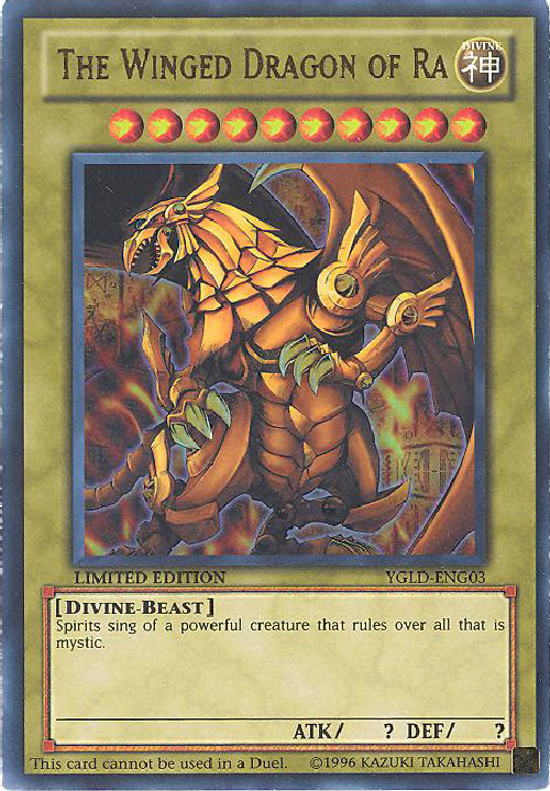 the winged dragon of ra yugioh card Yu-Gi-Oh Card - YGLD-ENG03 - THE WINGED DRAGON OF RA (ultra rare holo):  BBToyStore.com