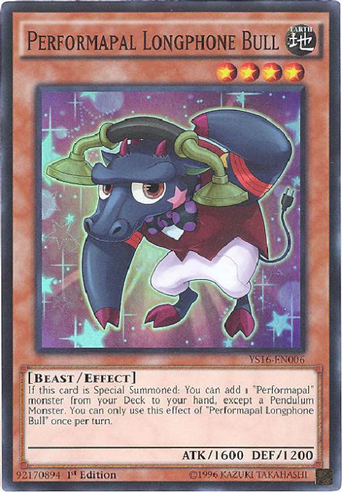 Yu-Gi-Oh Card - YS16-EN006 - PERFORMAPAL LONGPHONE BULL (super rare holo): BBToyStore.com - Toys, Plush, Trading Cards, Action Figures & Games online retail store shop sale Yu-Gi-Oh Card - YS16-EN006 - PERFORMAPAL LONGPHONE BULL (super rare holo): BBToyStore.com - Toys, Plush, Trading Cards, Action Figures & Games online retail store shop sale